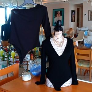 🌻Pair Two For One Bundle  Bodysuits Black  One V neck OTHER One Shoulder